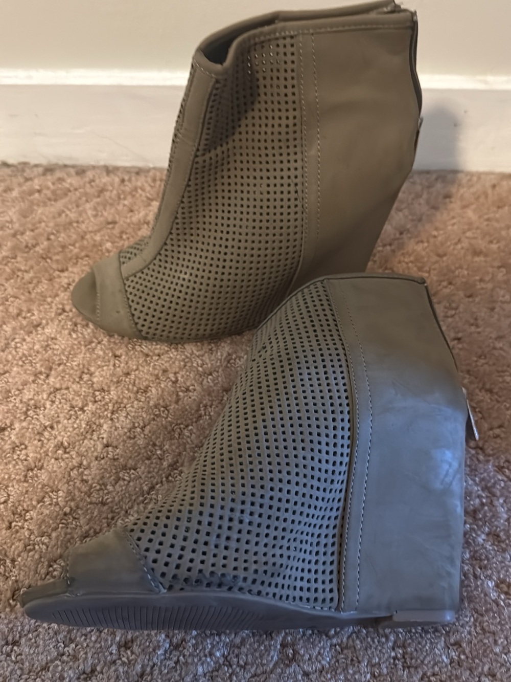 Juicy Couture Olive Green Perforated Wedge Booties